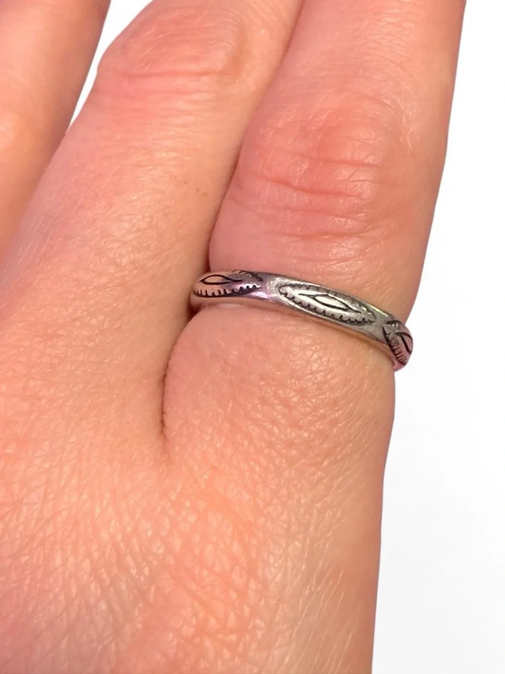 Sterling Silver southwestern ring Leaf Band eye motif 925 vintage